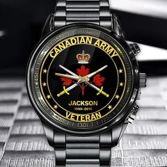Personalized Canadian Veteran/Firefighter Badge Custom Name & Time Watch