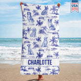 Dog-Floral-Toile-De-Jouy-Chinoiserie-French-Personalized-Quick-Dry-Beach-Towel-1