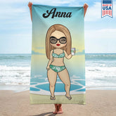 Dog-Floral-Toile-De-Jouy-Chinoiserie-French-Personalized-Quick-Dry-Beach-Towel-1