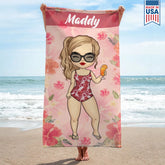 Dog-Floral-Toile-De-Jouy-Chinoiserie-French-Personalized-Quick-Dry-Beach-Towel-1