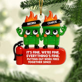 Coworkers Putting Out Work Fire Together Dumpster Fire - Personalized Acrylic Ornament - Funny Humor Christmas Gift for Coworkers, Colleagues