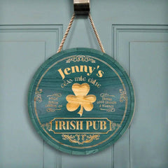Irish Pub, Clover Sign - Personalized Round Wooden Sign, St. Patrick's Day Decor